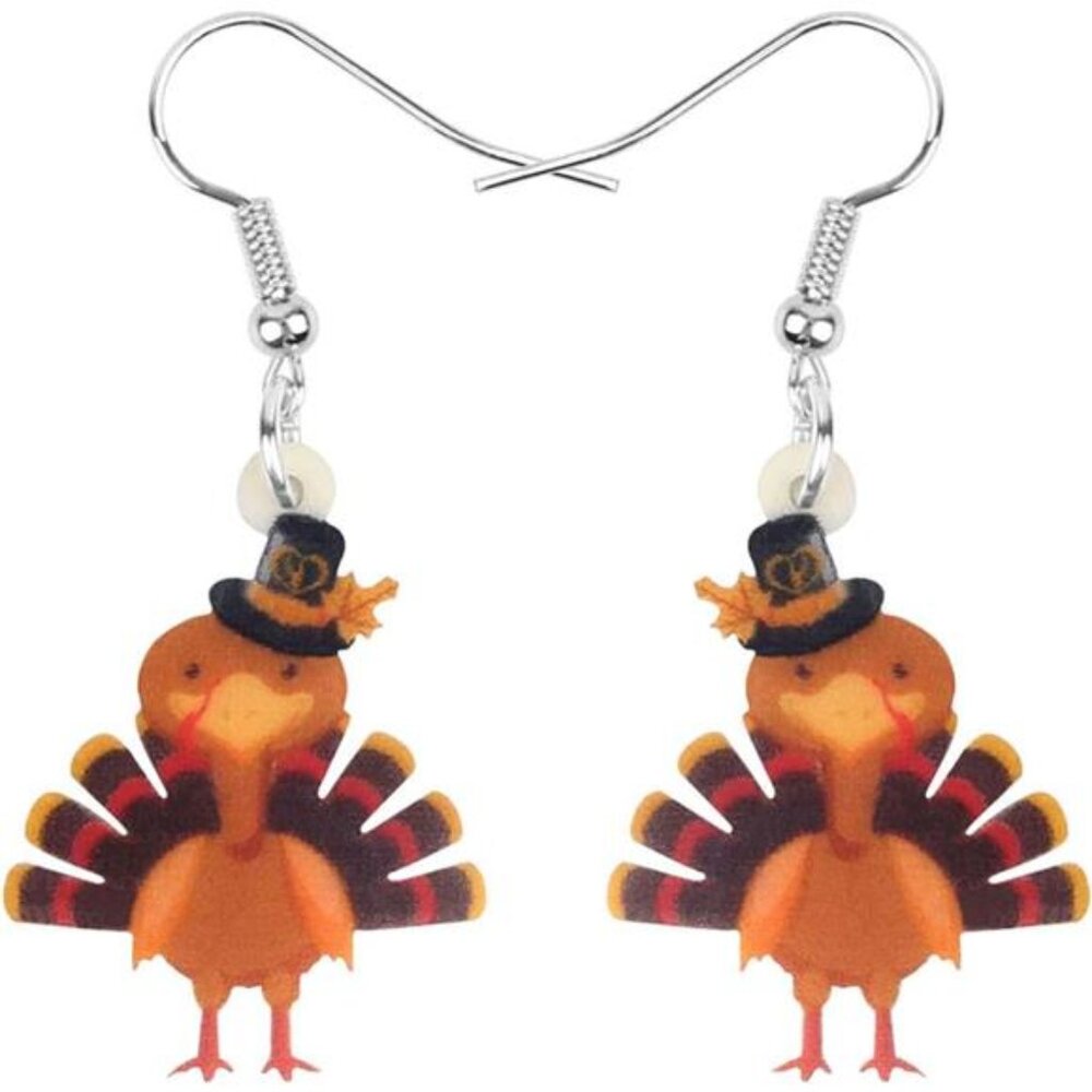 Acrylic Thanksgiving Turkey Earrings - Anime Chicken Charm Jewelry for Women & G